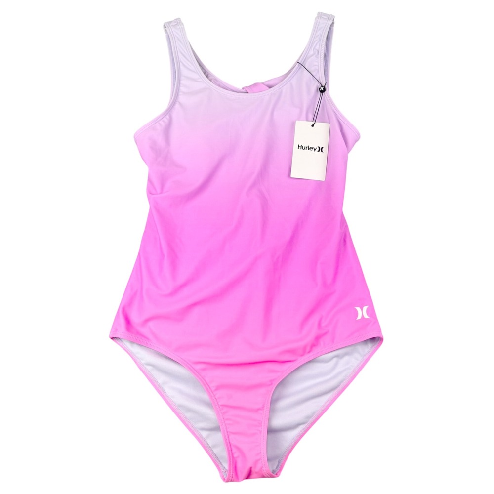 Hurley Girls 16‎ Pink Ombre One Piece Swimsuit Twist Back Cutout China Rose NWT